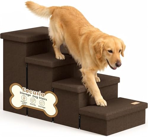 4-Step Wide Dog Stairs with Storage 23" H, Non-Slip Sturdy Pet Steps by Fecuria