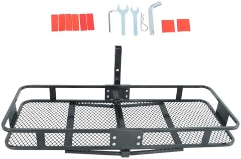 60" x 24" x 6" Black Steel Folding Rear Luggage Rack Basket Hitch Mount Cargo - Image 2