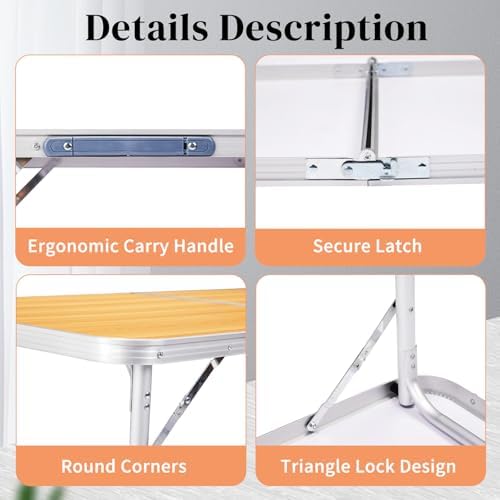 6.0 Ft Folding Portable Camping Table Yellow - Image 5