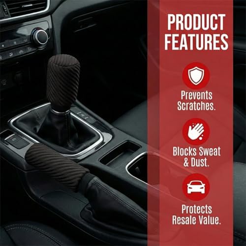 2PCS Car Gear Shift Knob and Handbrake Cover Set, Non-Slip Polyester Stick - Image 3