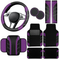 NBTEPEM 10 Pcs Purple Car Floor Mats Full Set & Sport Leather Purple Steering by NBTEPEM