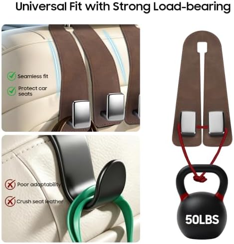 Amooca Car Headrest Hooks 4-Pack Suede Seat Organizer - Image 3