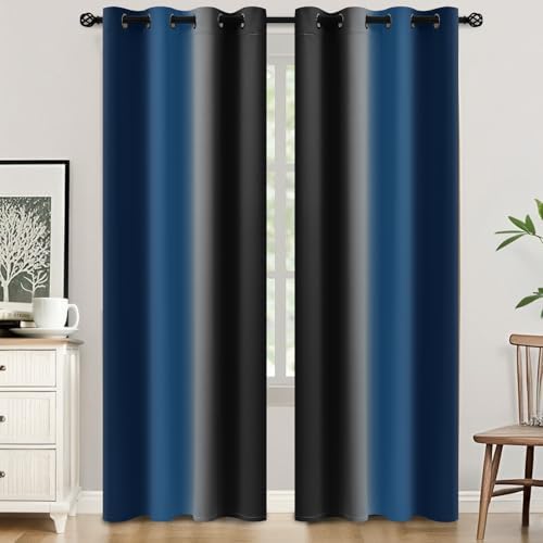 SimpleHome Ombre Blue and Black Room Darkening Curtains 84 inches Length by SimpleHome
