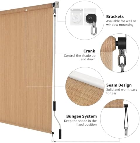 SMONTER Outdoor Sunshade Roller Shade 5'W x 8'H, Exterior Cordless Roll Up - Image 4