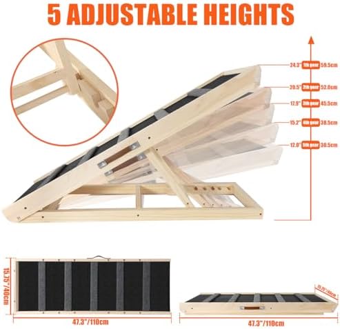 GaliGali Dog Ramp Adjustable Portable Folding Pet Ramp Grey 43.3" Long - Image 3