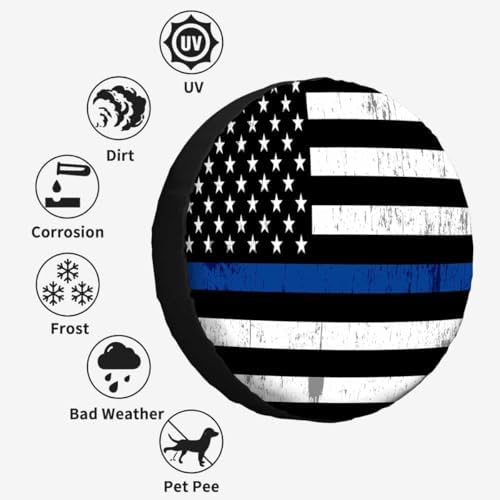 Blue Line Flag Spare Tire Cover 17 inch Wheel an American Flag Symbolic of - Image 6