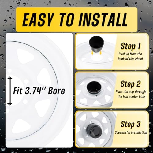 4Pcs 3.74" Stainless Trailer Wheel Center Caps, 4.33" H Matte Black - Image 5