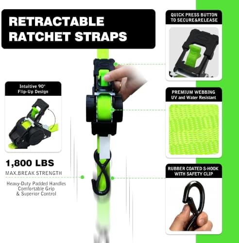 Retractable Ratchet Straps 1" x 13 Ft, 800 Lbs, 4 Pack - Image 2
