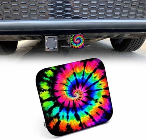 2" Receiver Hitch Cover Tie Dye, Rainbow Ink Rainbow Tie Dye Sturdy Rubber by Beabes