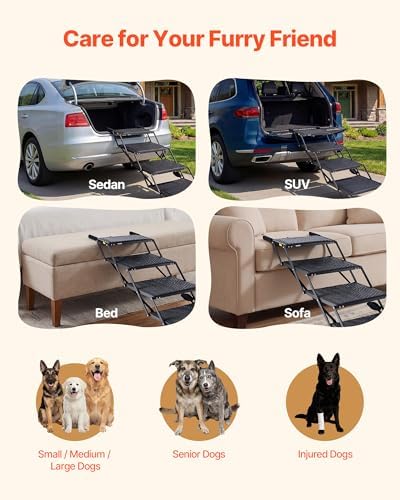 VEVOR Dog Stairs for Car, 4 Steps Extra Wide Foldable Dog Ramp for Large Dogs - Image 6