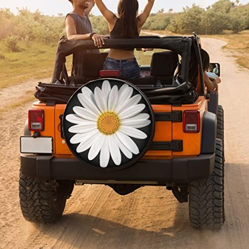 White Daisy Spare Tire Cover Dust-Proof Wheel Tire Cover Fit Trailer, SUV and - Image 4