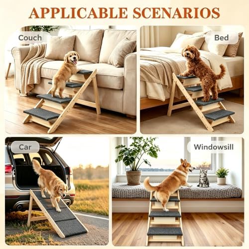 Foldable 4-Step Dog Stairs for Bed, 2-in-1 Dog Steps & Ramp for High Bed Couch - Image 2