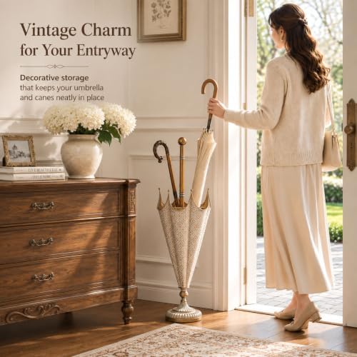Vintage Metal Umbrella Stand for Entryway, Indoor Cane Holder - Image 3