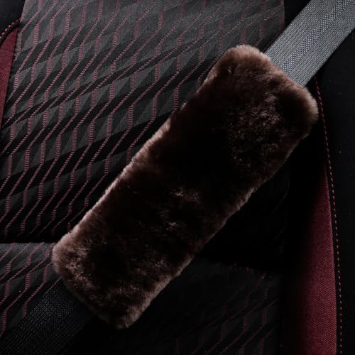 AOGELAN Fluffy Fuzzy Genuine Sheepskin Car Seat Belt Covers - Image 2