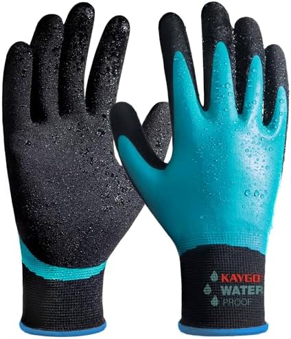 KAYGO Waterproof Work Gloves, Non-Slip Double Latex Coated by KAYGO