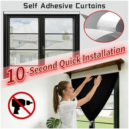 100% Blackout Magic Tape Stick On Curtains Window Shades Pull Down Blackout - Image 3