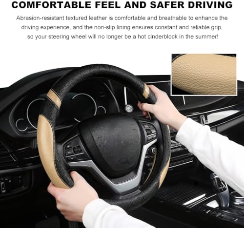 Car Steering Wheel Cover, 15 Inch Premium Leather Breathable Non-Slip Wheels - Image 4