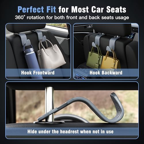 4-Pack Car Headrest Hooks Holds 55lbs Seat Storage Organizer - Image 3