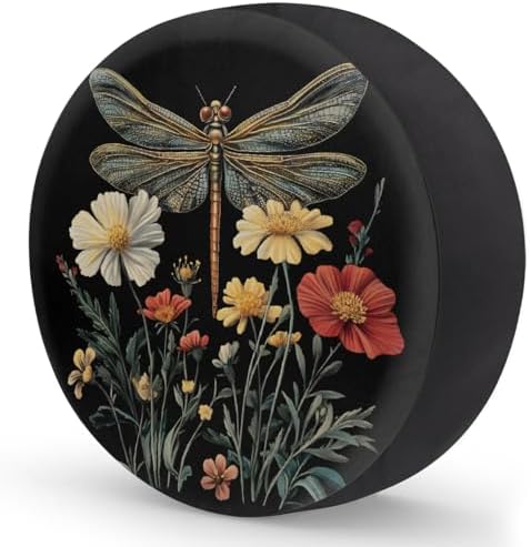 Spare Tire Cover for RV Trailer, Boho Dragonfly Flower Waterproof Sun Leather - Image 2
