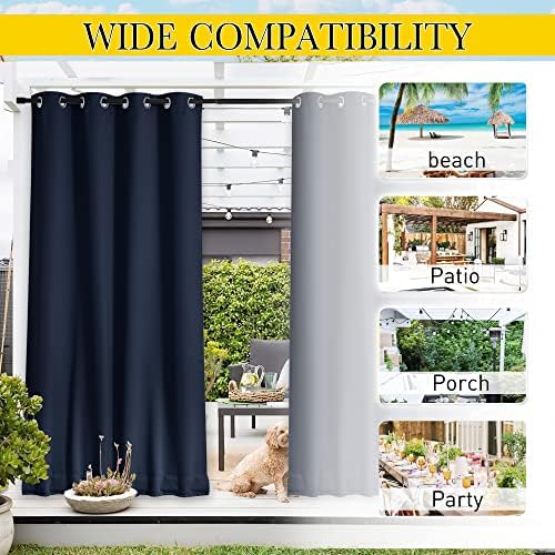 NICETOWN 2 Panels Thermal Outdoor Curtains Windproof W52xL72 Navy Blue - Image 5