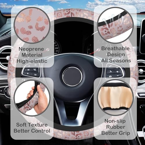 Rose Gold Leopard Print Steering Wheel Cover - Image 3