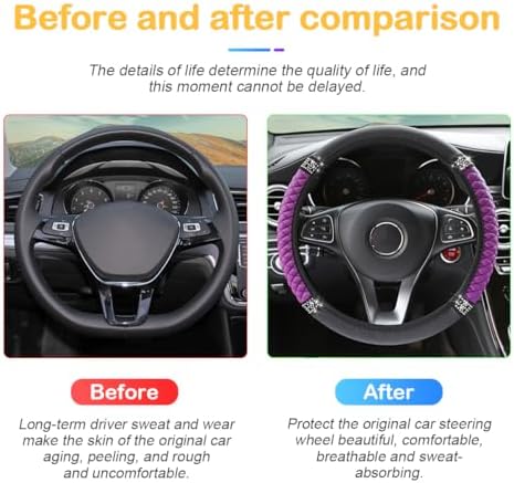Osilly 15 Inch Rhinestone Leather Steering Wheel Cover - Image 5