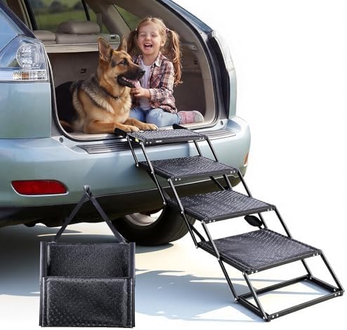 VEVOR Dog Stairs for Car, 4 Steps Extra Wide Foldable Dog Ramp for Large Dogs by VEVOR