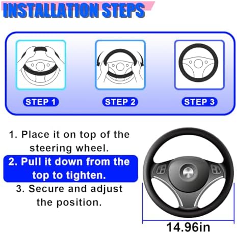 Craedli Black 3-Color Nappa Leather Car Steering Wheel Cover 14.5-15 Inch - Image 6