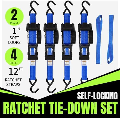 Retractable Ratchet Straps, 1 Inch x 12 Feet, 760lb Break Strength, Self - Image 2