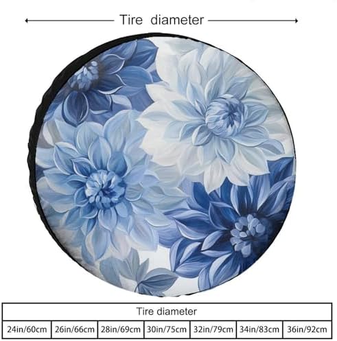 Camper Spare Tire Cover Blue and Grey Dahlia Flower Polyester Universal Spare - Image 2