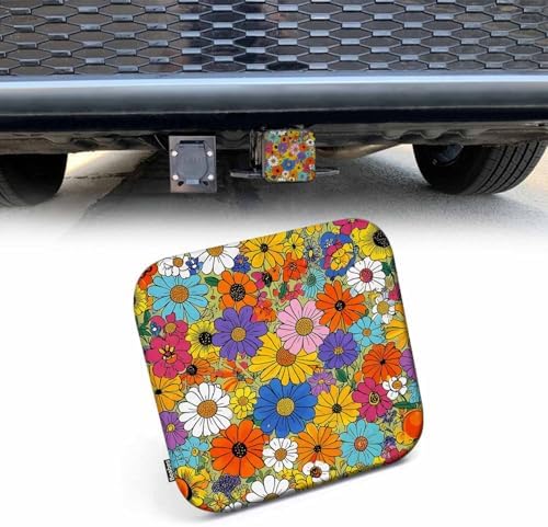 Flowers Tow Trailer Hitch Cover Plug Insert, Abstract Floral Blossom Rose Daisy by Beabes