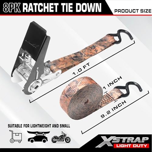 XSTRAP STANDARD 8-Pack Ratchet Tie Down Straps, Camouflage - Image 5