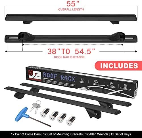 J2 Engineering J2-RR-135-BK Pair of 55" Aluminum Roof Rack Cross Bars Cargo - Image 2
