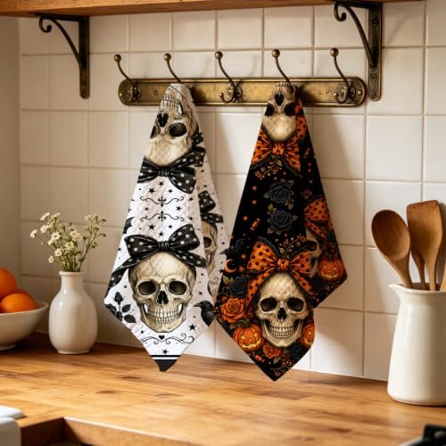 ZHAMEN 2 Pcs Halloween Kitchen Towels, Skull Soft Absorbent Hand Tea Towels - Image 4