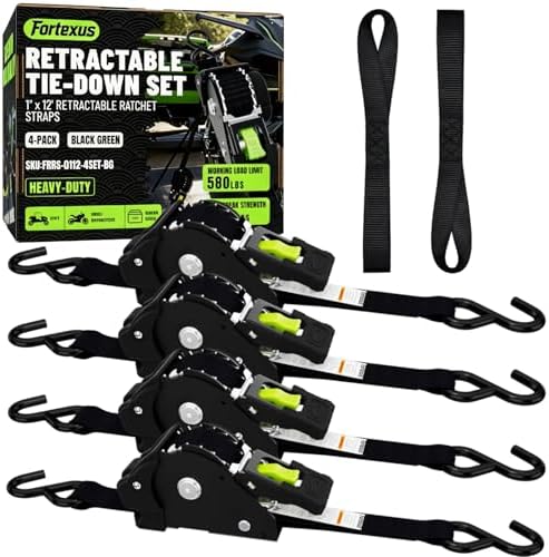 Retractable Ratchet Straps, 1 Inch x 12 Feet, 760lb Break Strength, Self by Fortexus