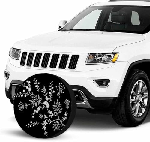 Lace Flowers Spare Tire Cover 15 inch Wheel White Flowers on Black Background - Image 3