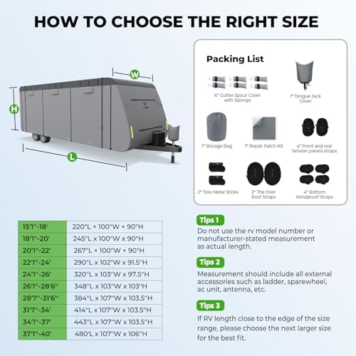 Fonzier Extra Thick 9 Layers Travel Trailer RV Cover Fits 22.1-24FT - Image 5