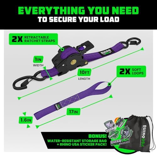 Rhino USA Retractable Ratchet Straps - 1in x 10ft - Image 5