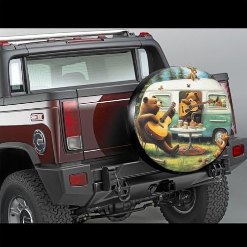 Forest Bear Playing Music Universal Spare Tire Cover, 17 Inch, Cute Waterproof - Image 3