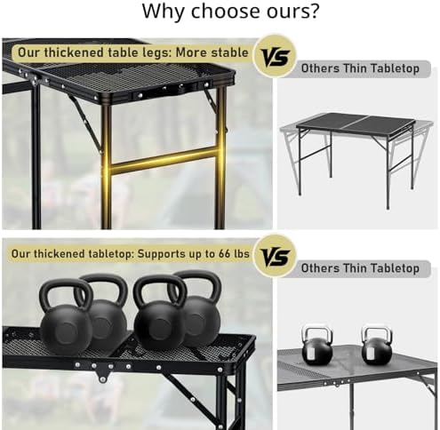 Anbte 3ft Tri-fold Grill Table, 3 Adjustable Heights Max 29.5" - Image 6
