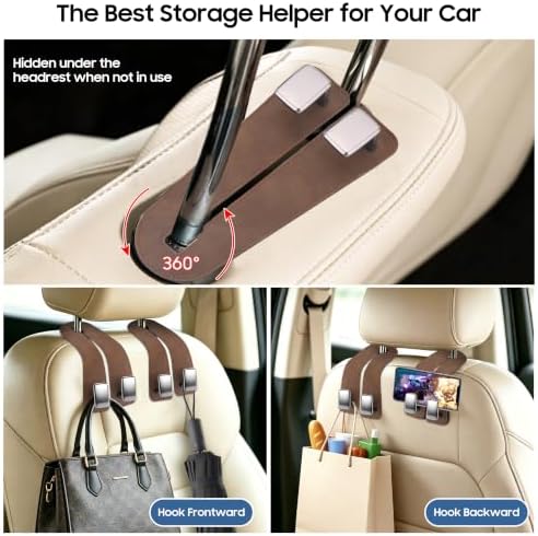 Amooca Car Headrest Hooks 4-Pack Suede Seat Organizer - Image 5