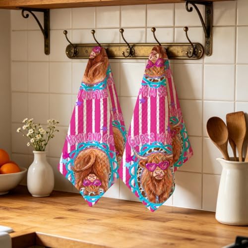 ZHAMEN 2 Pcs Funny Cow Kitchen Towels, Soft Absorbent Waffle Hand Tea Towel - Image 4