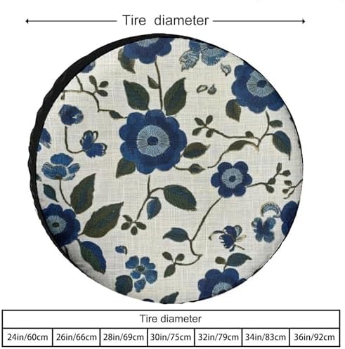 Camping Spare Tire Cover 16inch Blue and Green Flowers Weatherproof Wheel - Image 2