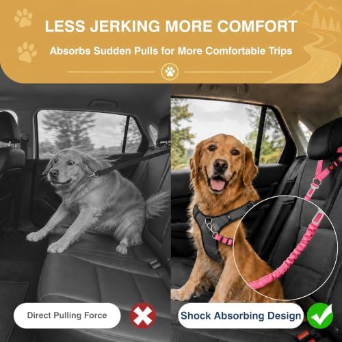 Dog Seat Belt for Car 2 Pack, 3-in-1 Adjustable-Length Bungee Tether - Image 4