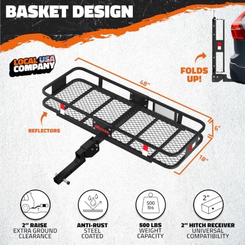 Mockins 48"x18"x6" Folding Trailer Hitch Cargo Carrier & 15 CuFt Cargo Bag - Image 2