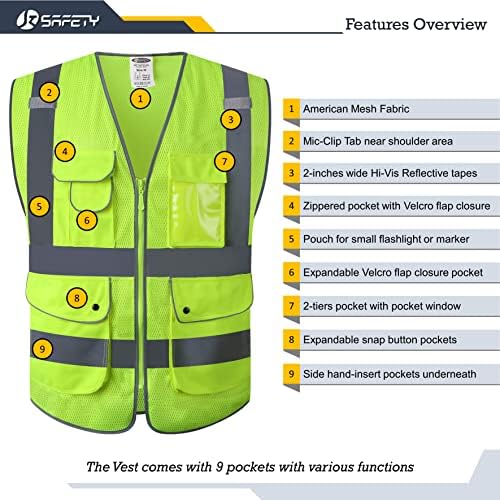 JKSafety Safety Vest for Men Women Reflective Hi Vis JK159 Yellow L - Image 4