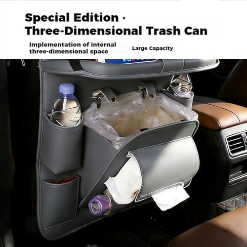 Car Backseat Organizer with Foldable Table Tray, Leather Seat Back Organizer - Image 4
