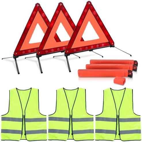 NATGAI 6 Pack Emergency Warning Kit 3 Triangles + 3 Vests by NATGAI
