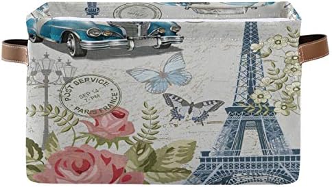 AUUXVA Storage Basket Vintage Paris Eiffel Tower Rose Flower Old Car Storage - Image 4