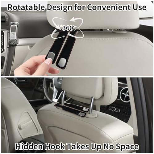 Suede Leather Headrest Hooks for Car, 2 Pack Double Seat Back Organizer Hooks - Image 4